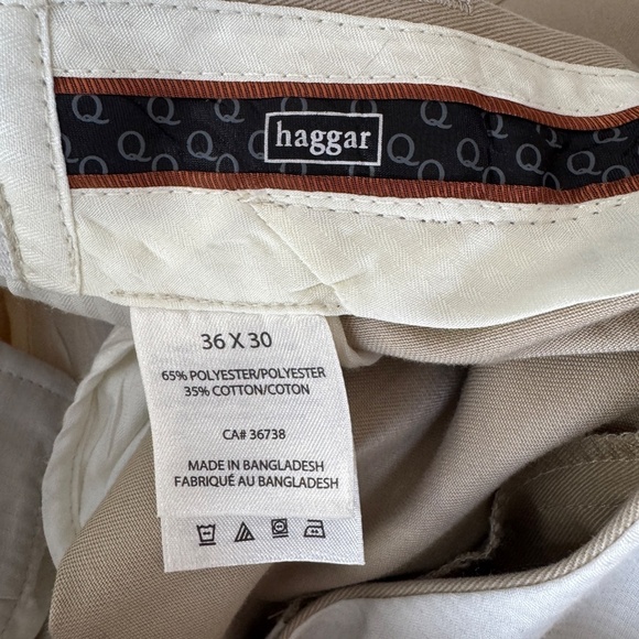 Haggar Mens Chino Casual Dress Pant Beige/Tan Size Tag: 36x30 Flat Front Trouser - Picture 5 of 13